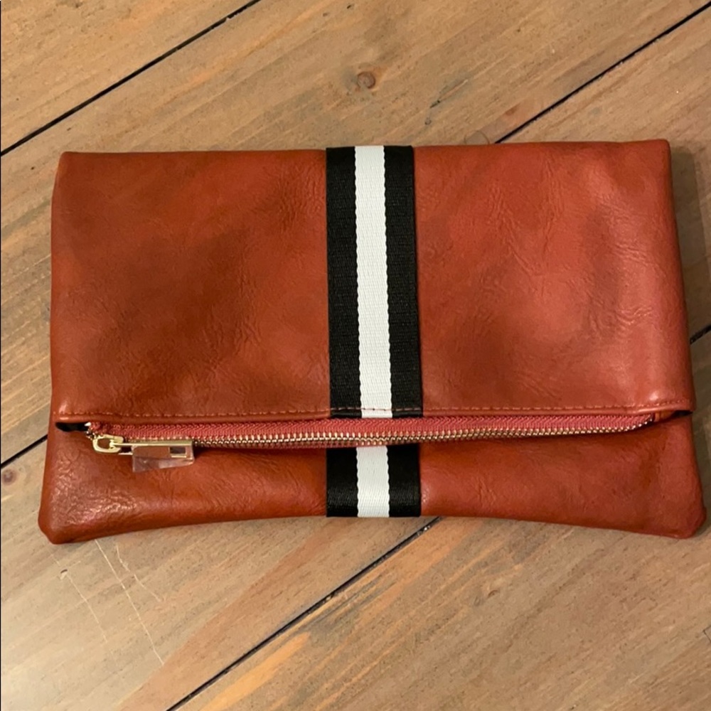 Soft brown leather fold over clutch